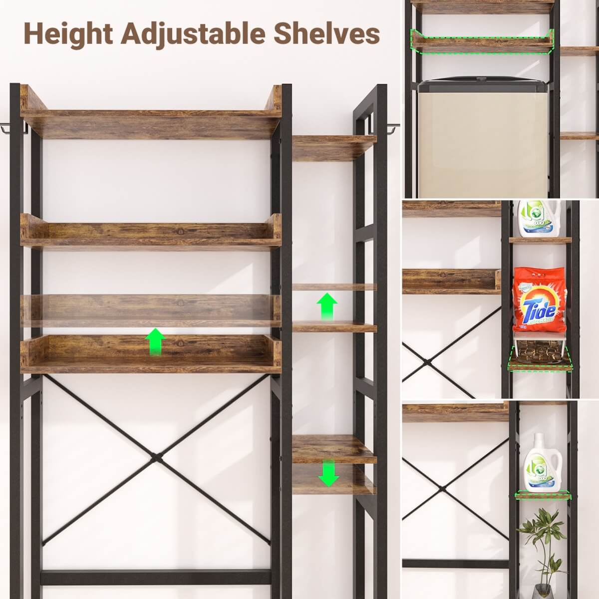7 Tier Over The Toilet Storage with 2 Drawers, Shelf Adjustable