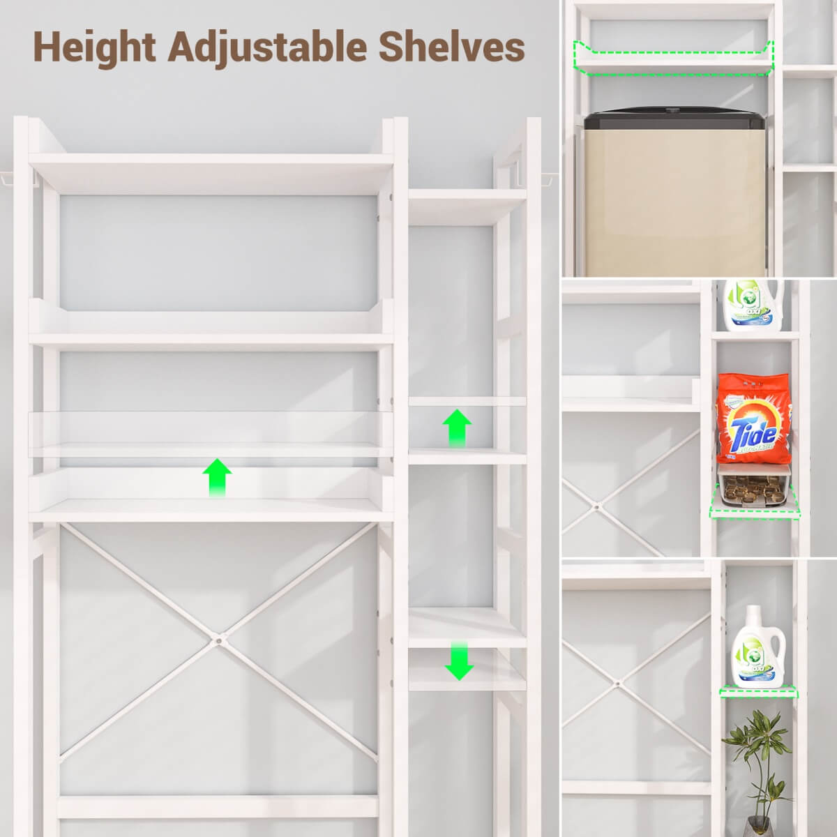 7 Tier Over The Toilet Storage with 2 Drawers, Shelf Adjustable