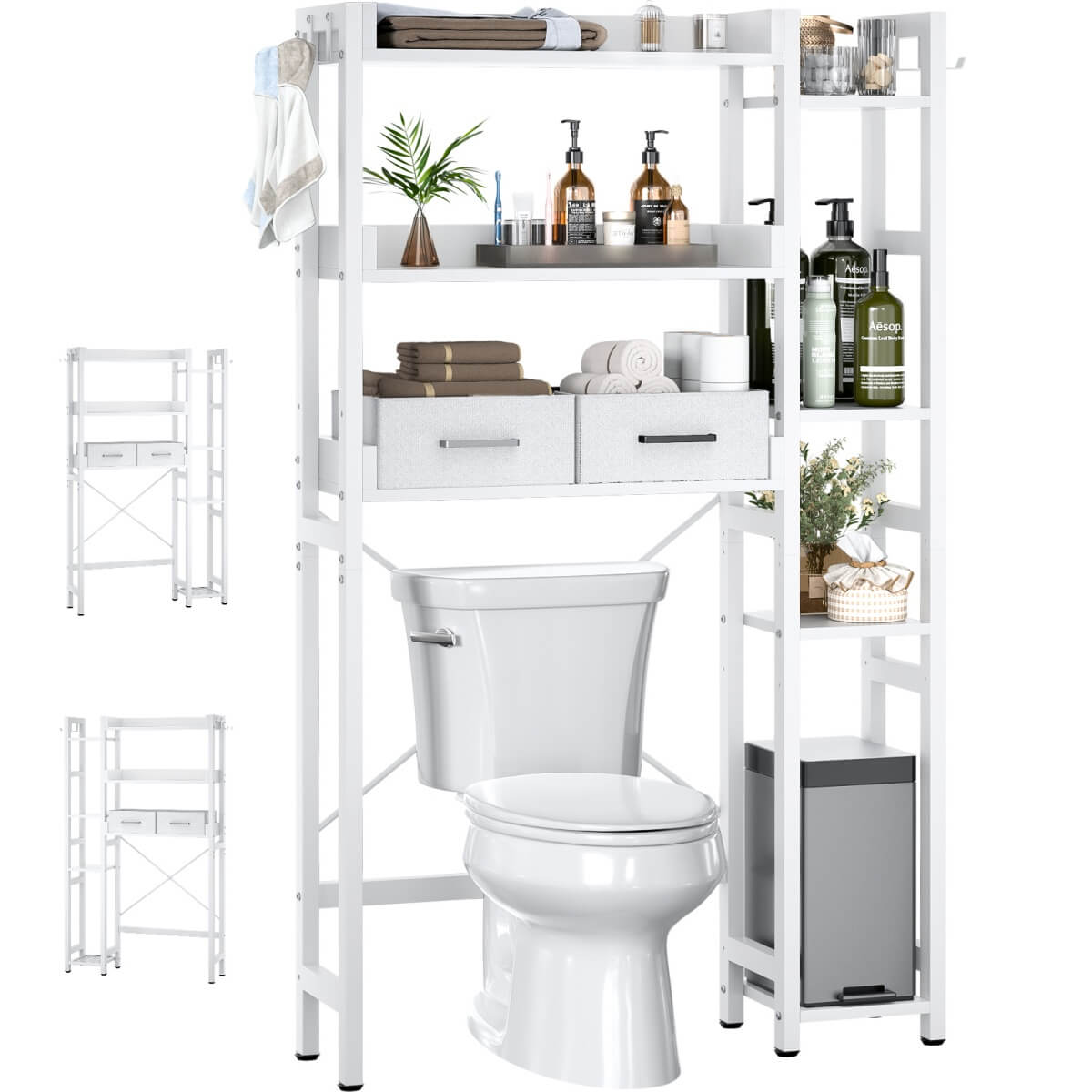 7 Tier Over The Toilet Storage with 2 Drawers, Shelf Adjustable