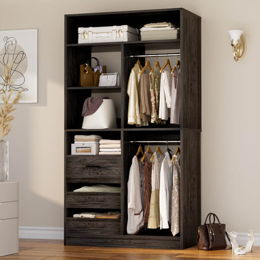 36 Inch Freestanding Walk In Closet System with 2 Drawers & Hanging Rods
