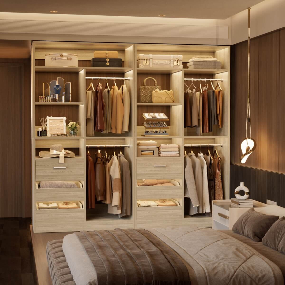 36 Inch Freestanding Walk In Closet System with 2 Drawers & Hanging Rods