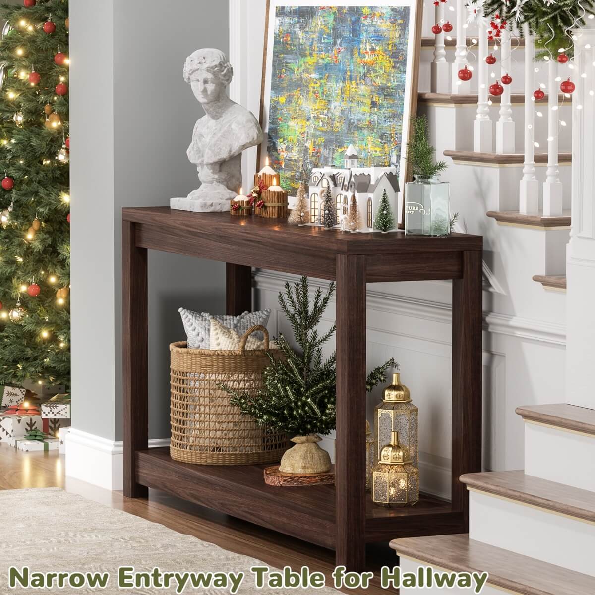 32 Inch Small Farmhouse Wood Narrow Console Table