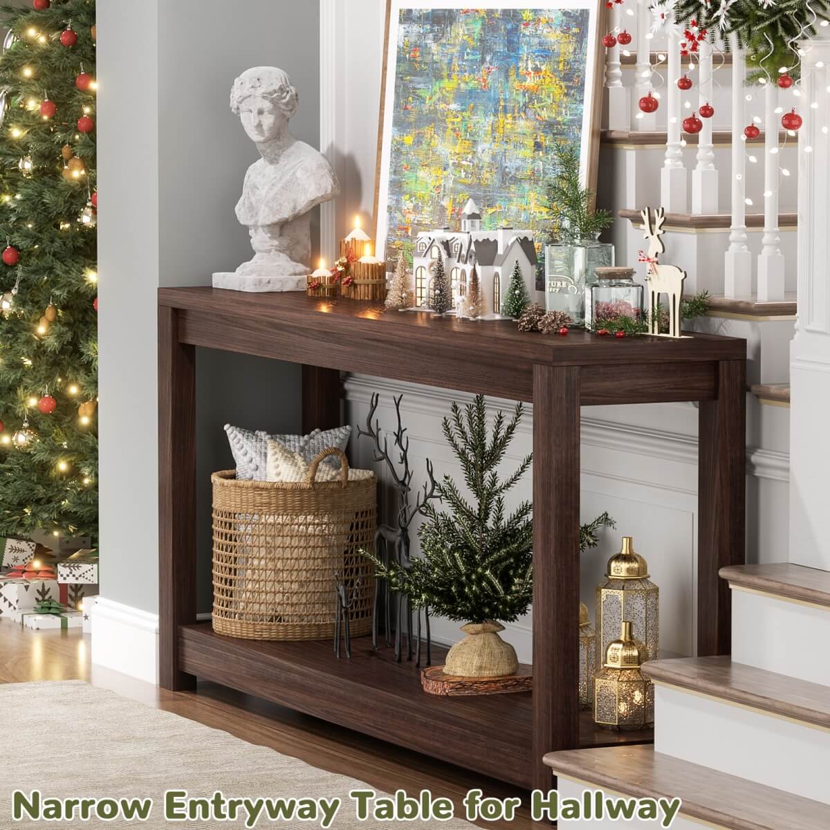 47" Farmhouse Wood Narrow Console Table for Entryway