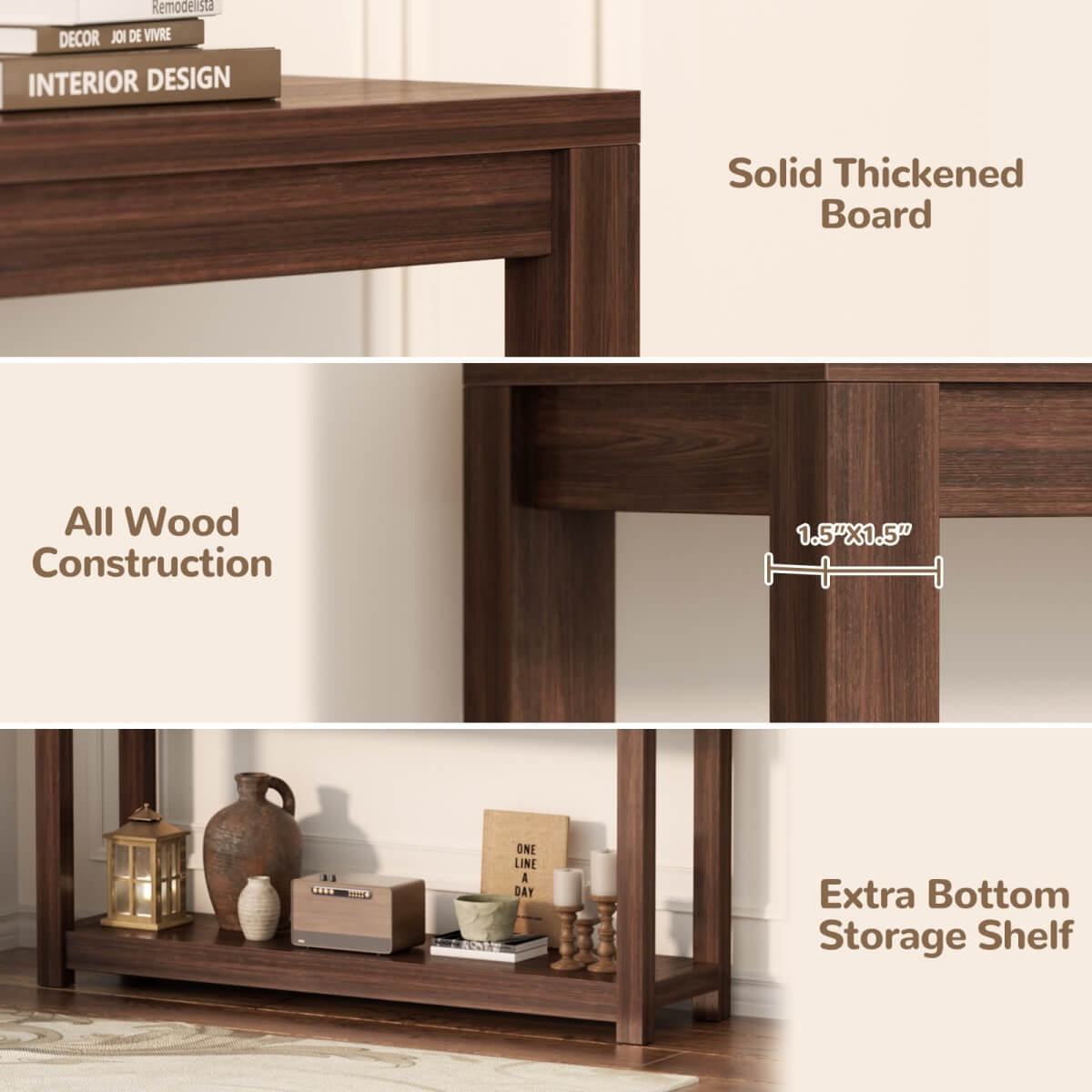 47" Farmhouse Wood Narrow Console Table for Entryway