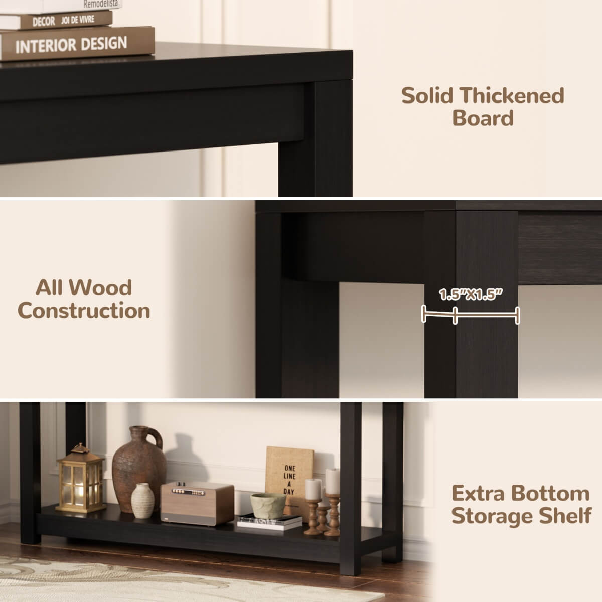 47" Farmhouse Wood Narrow Console Table for Entryway