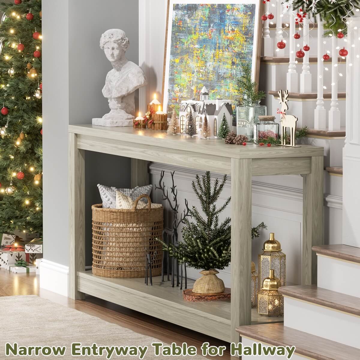 47" Farmhouse Wood Narrow Console Table for Entryway