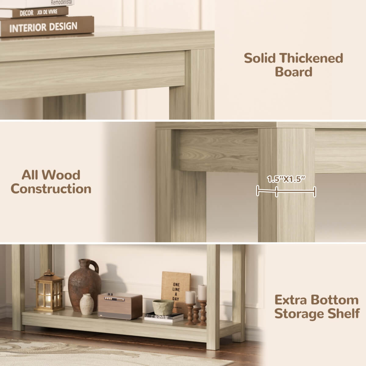 47" Farmhouse Wood Narrow Console Table for Entryway