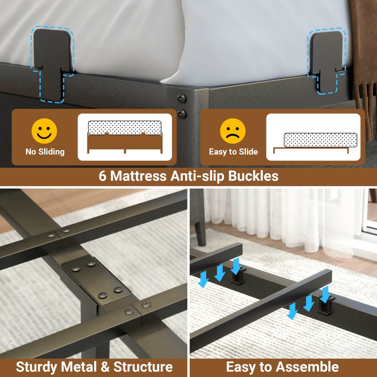 Bed Frame with Storage Slide Door Headboard, Built In Outlet and LED Lights