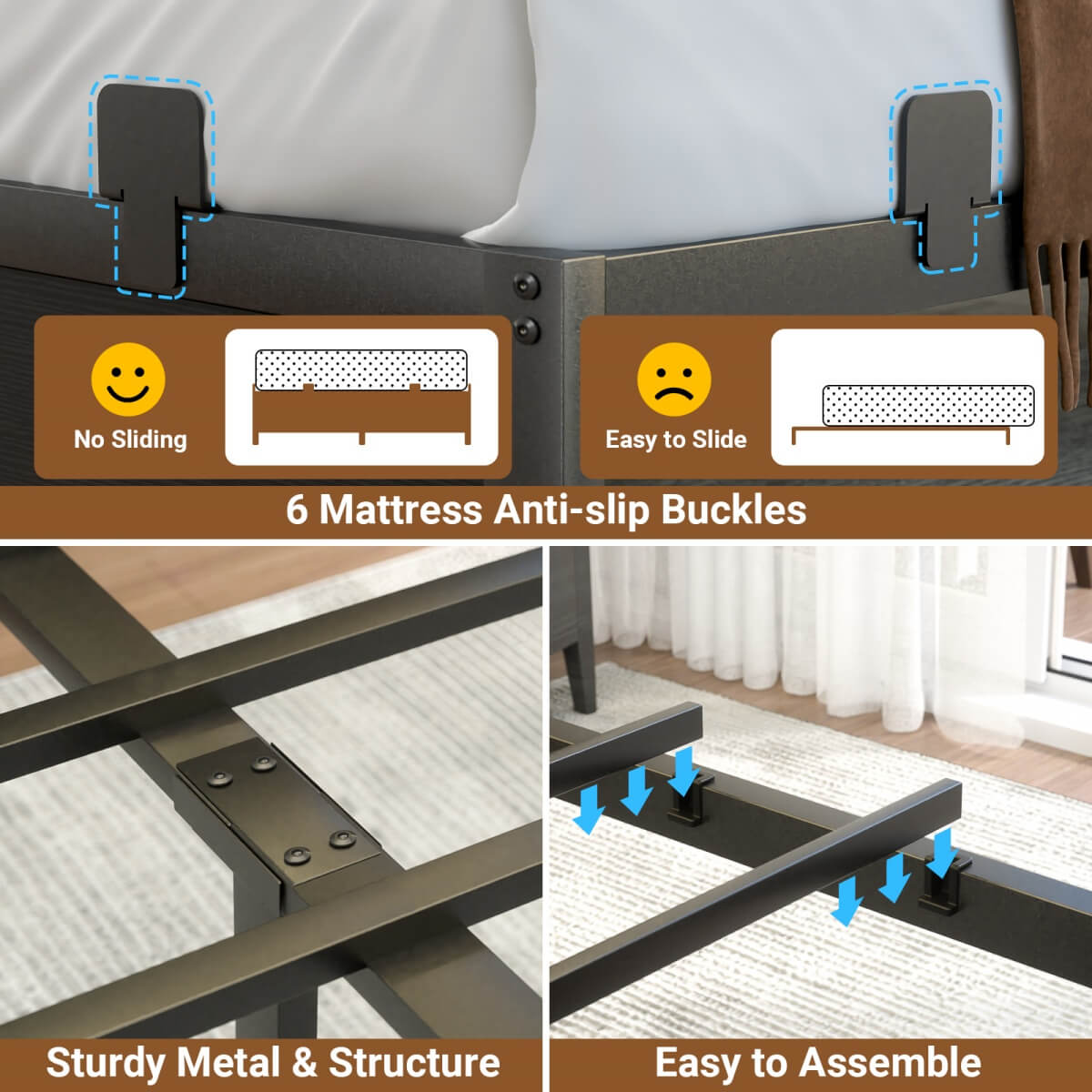 Bed Frame with Storage Slide Door Headboard, Built In Outlet and LED Lights