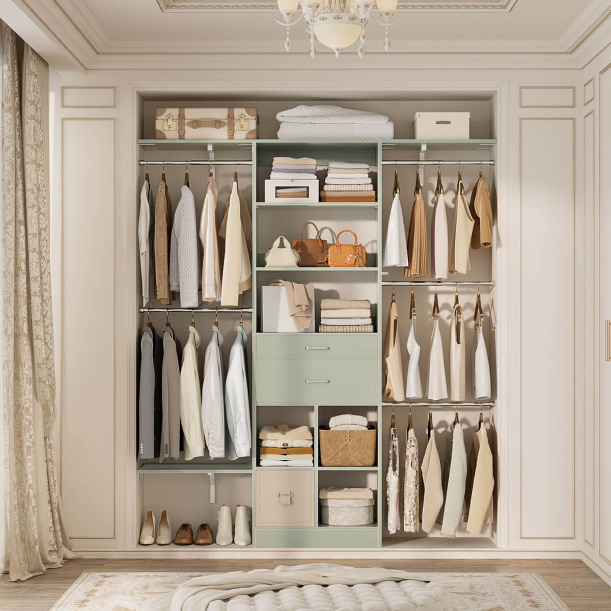 4.75-8FT Closet Organizer System with Wooden Drawers & Cube Storage Organizer