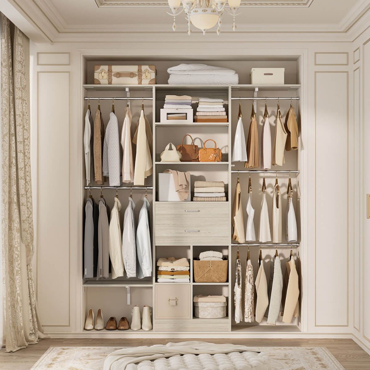 4.75-8FT Closet Organizer System with Wooden Drawers & Cube Storage Organizer