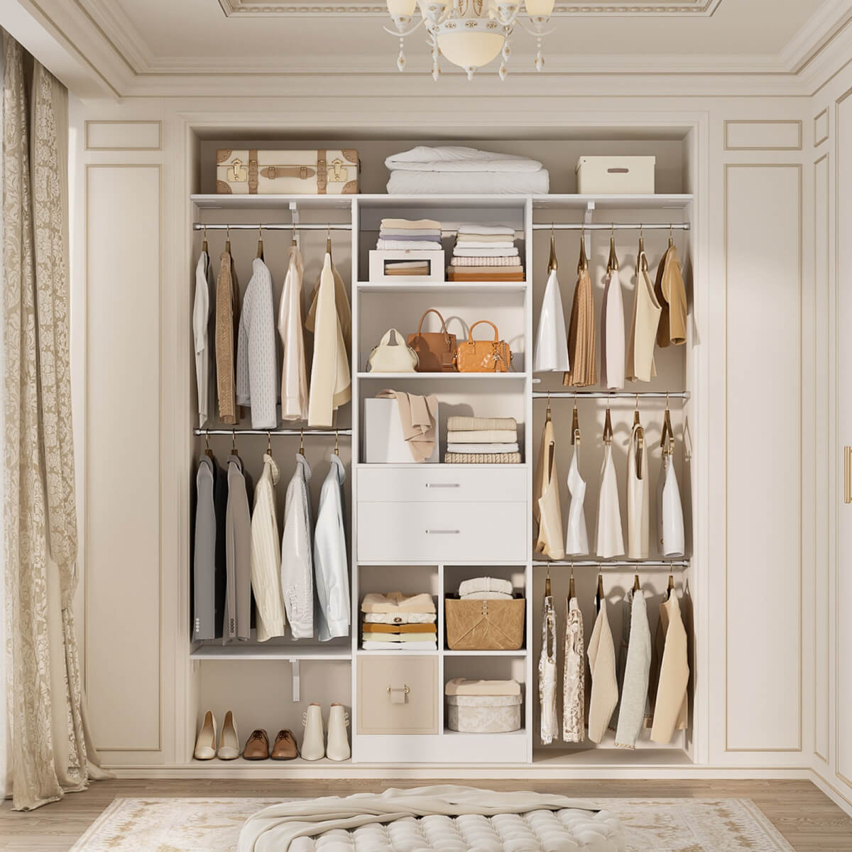 4.75-8FT Closet Organizer System with Wooden Drawers & Cube Storage Organizer