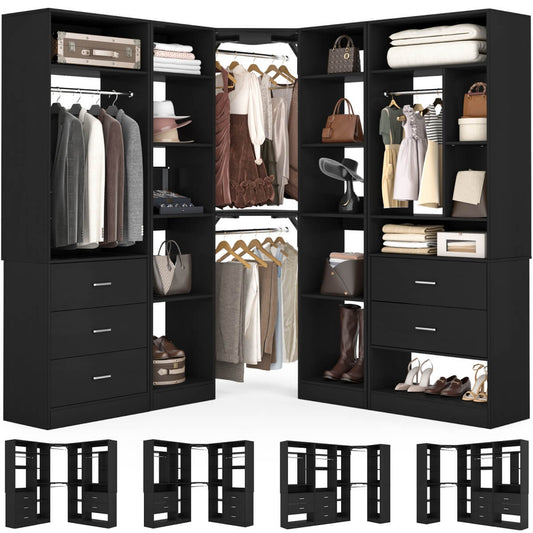 87.2 Inch Freestanding Closet System with Drawers and Hanging Rods, Set of 3