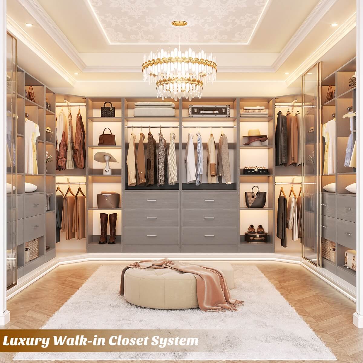 87.2 Inch Freestanding Closet System with Drawers and Hanging Rods, Set of 3