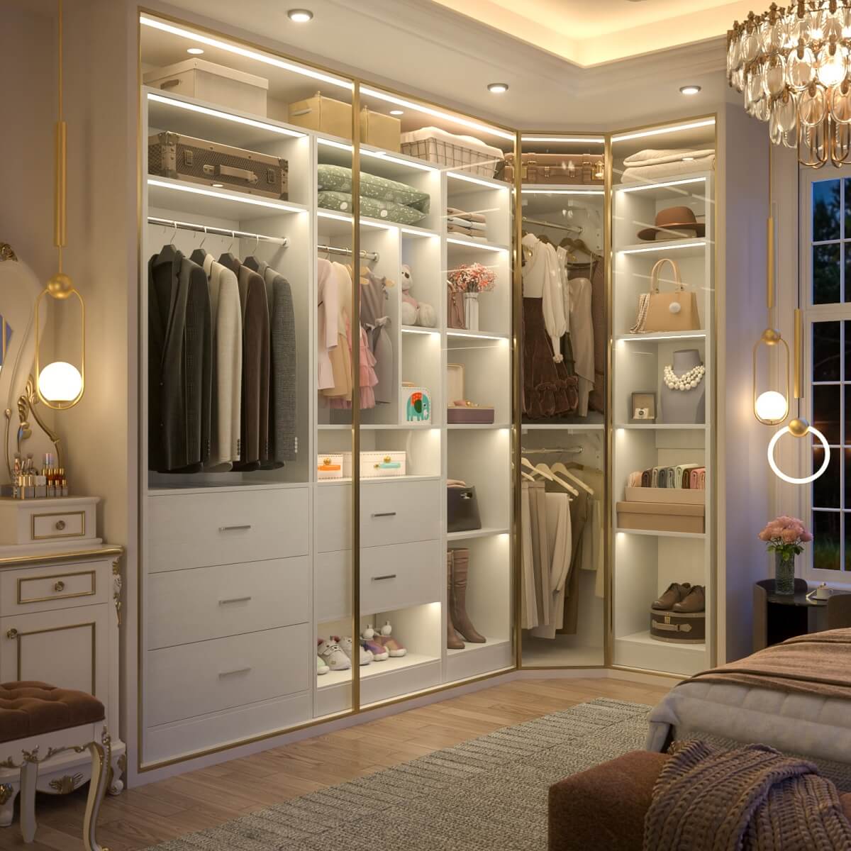87.2 Inch Freestanding Closet System with Drawers and Hanging Rods, Set of 3