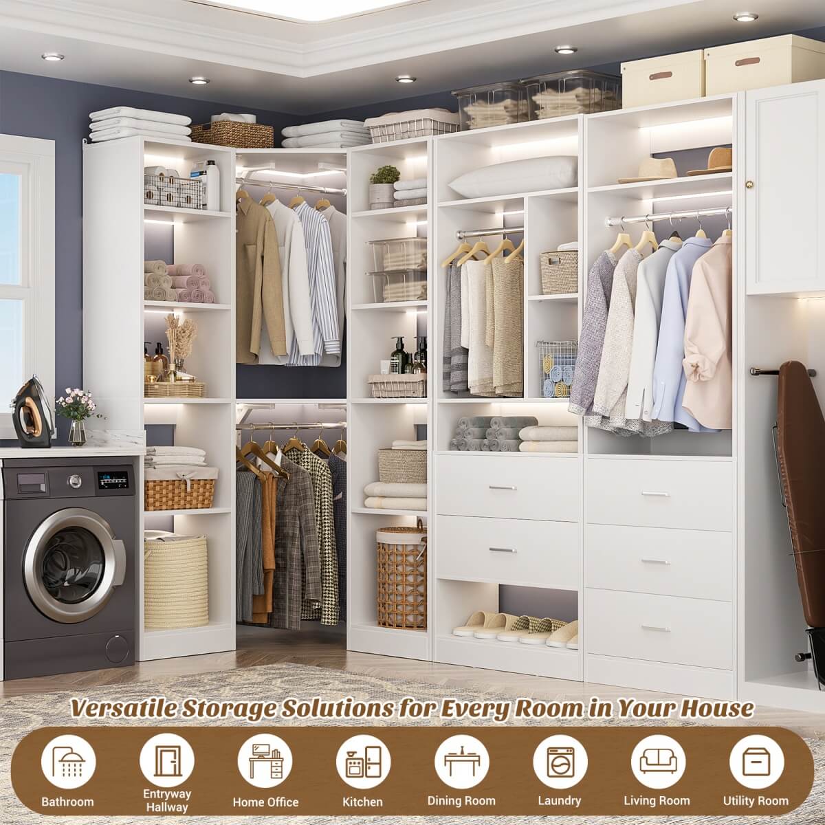 87.2 Inch Freestanding Closet System with Drawers and Hanging Rods, Set of 3