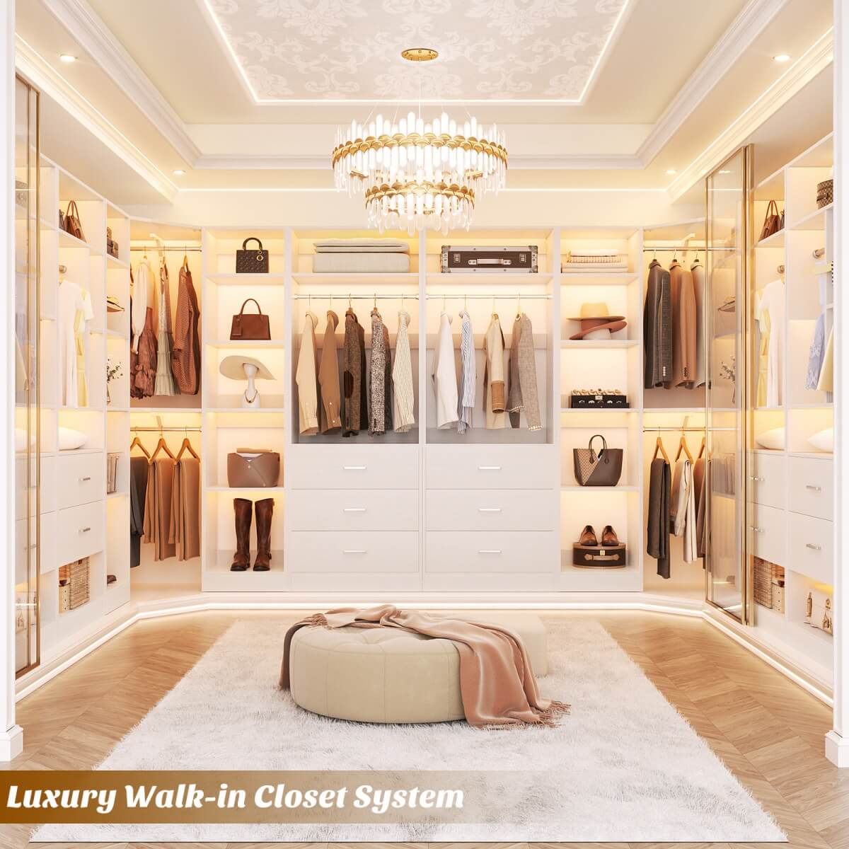 87.2 Inch Freestanding Closet System with Drawers and Hanging Rods, Set of 3