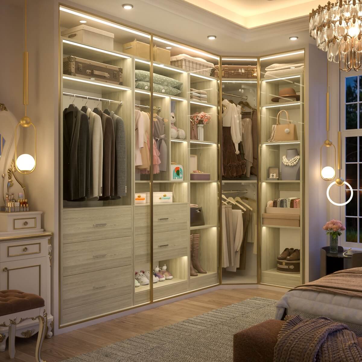87.2 Inch Freestanding Closet System with Drawers and Hanging Rods, Set of 3