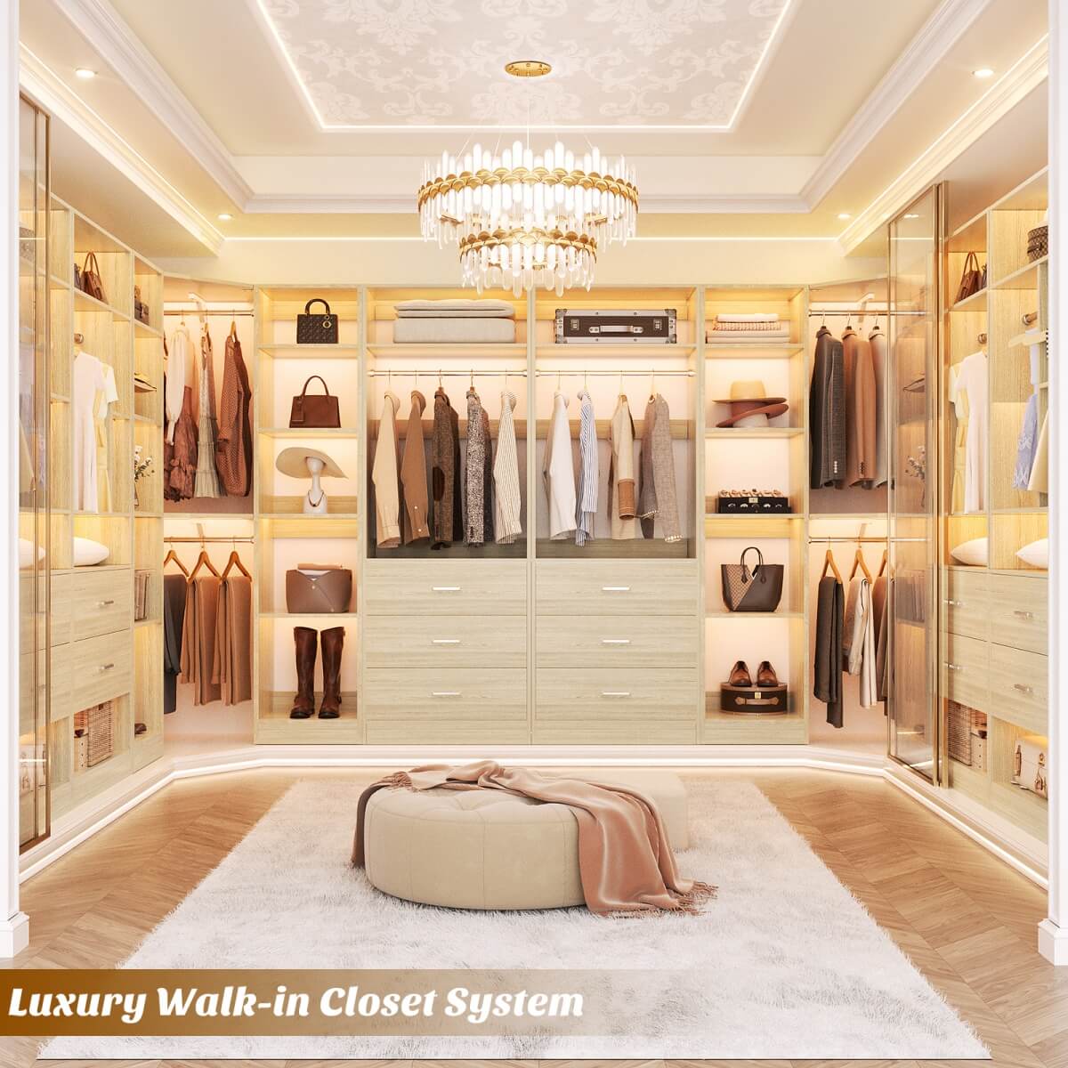 87.2 Inch Freestanding Closet System with Drawers and Hanging Rods, Set of 3
