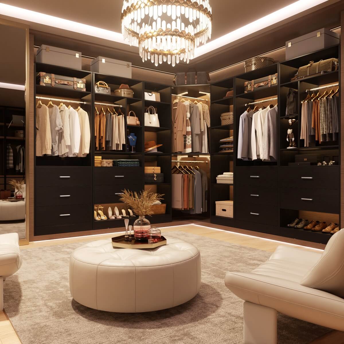40 Inch Corner Closet System With 12 Shelves and 2 Hanging Rods