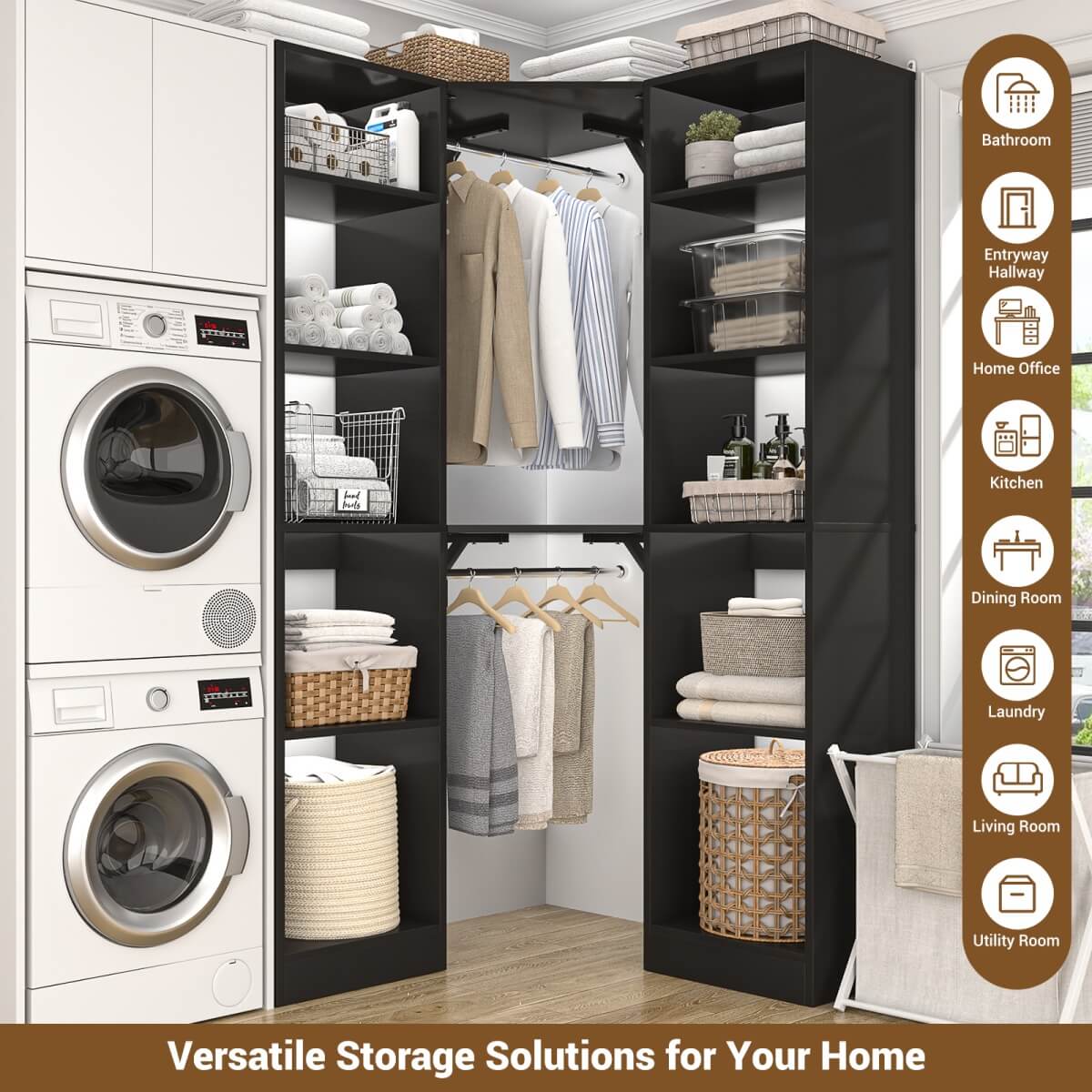 40 Inch Corner Closet System With 12 Shelves and 2 Hanging Rods