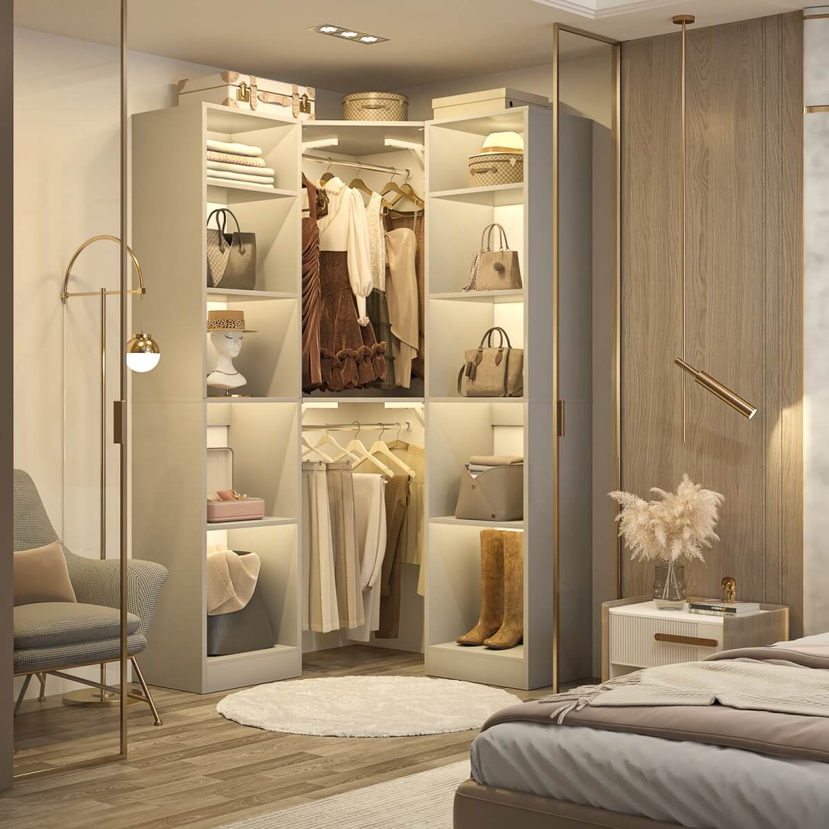 40 Inch Corner Closet System With 12 Shelves and 2 Hanging Rods