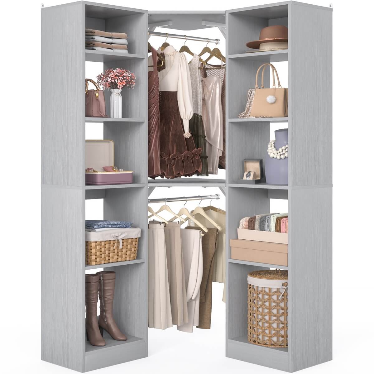 40 Inch Corner Closet System With 12 Shelves and 2 Hanging Rods