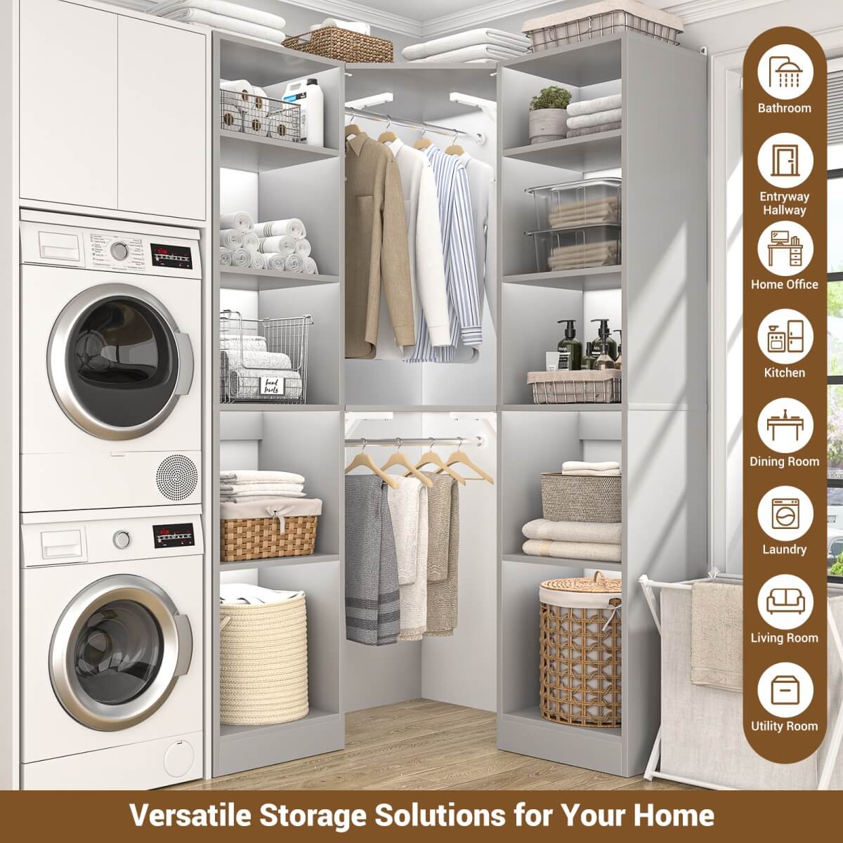 40 Inch Corner Closet System With 12 Shelves and 2 Hanging Rods