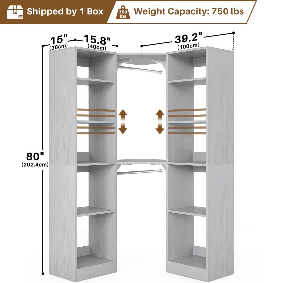 40 Inch Corner Closet System With 12 Shelves and 2 Hanging Rods