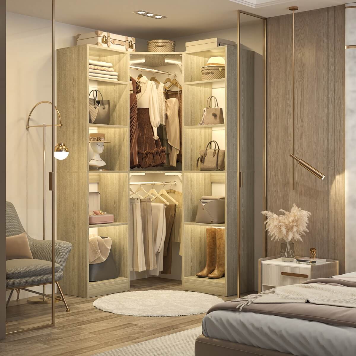40 Inch Corner Closet System With 12 Shelves and 2 Hanging Rods
