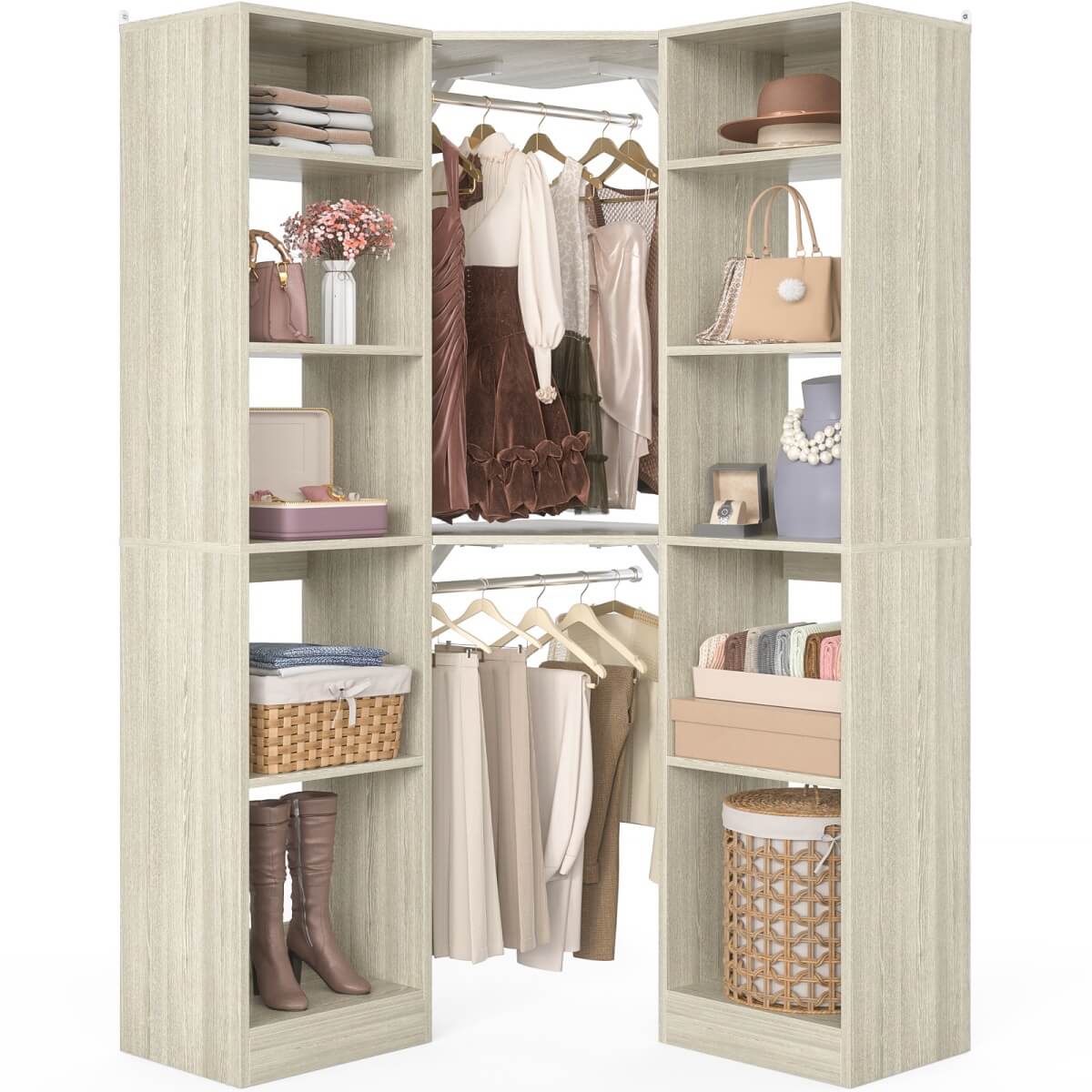 40 Inch Corner Closet System With 12 Shelves and 2 Hanging Rods