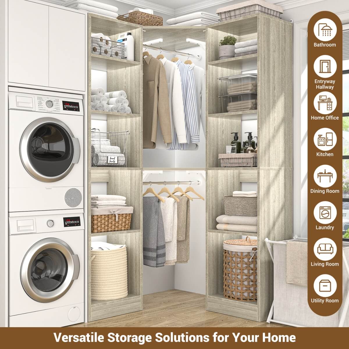 40 Inch Corner Closet System With 12 Shelves and 2 Hanging Rods