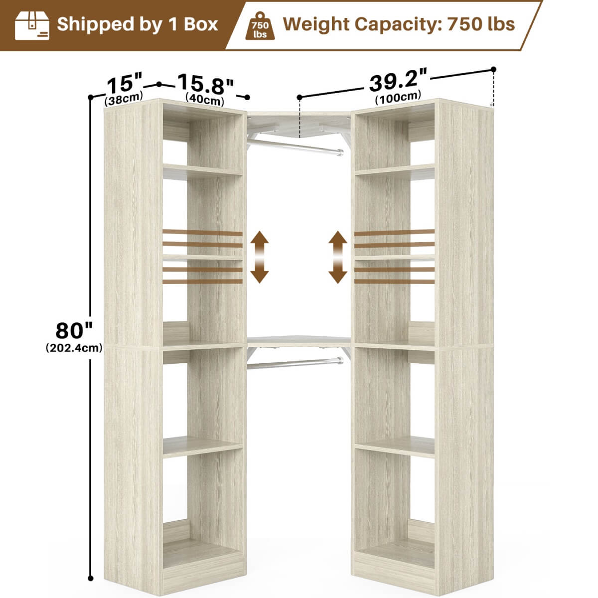 40 Inch Corner Closet System With 12 Shelves and 2 Hanging Rods