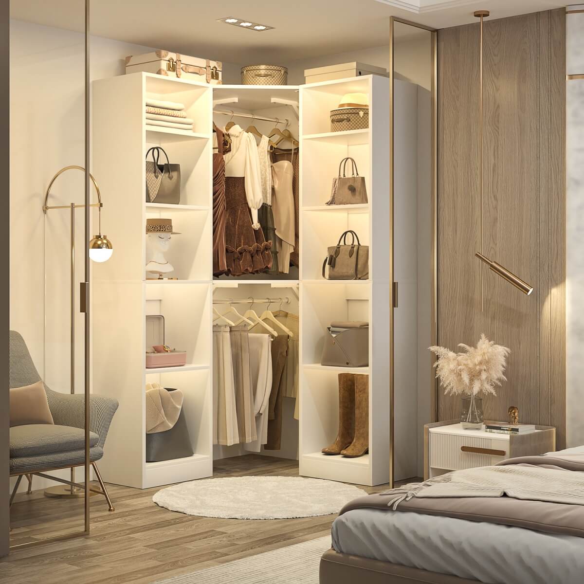 40 Inch Corner Closet System With 12 Shelves and 2 Hanging Rods