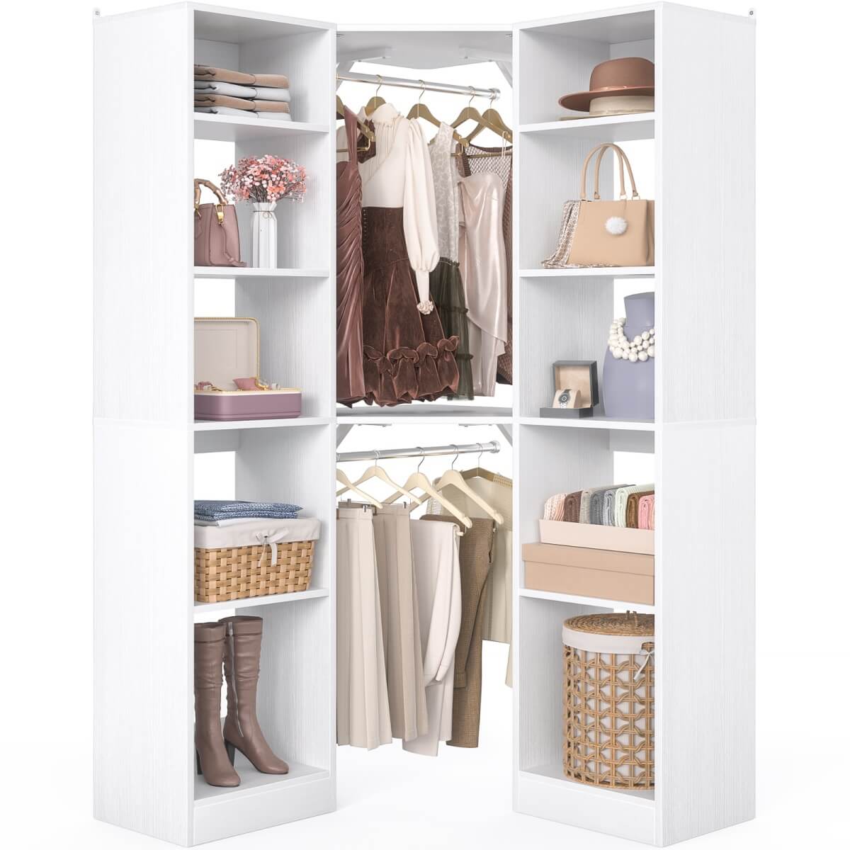 40 Inch Corner Closet System With 12 Shelves and 2 Hanging Rods