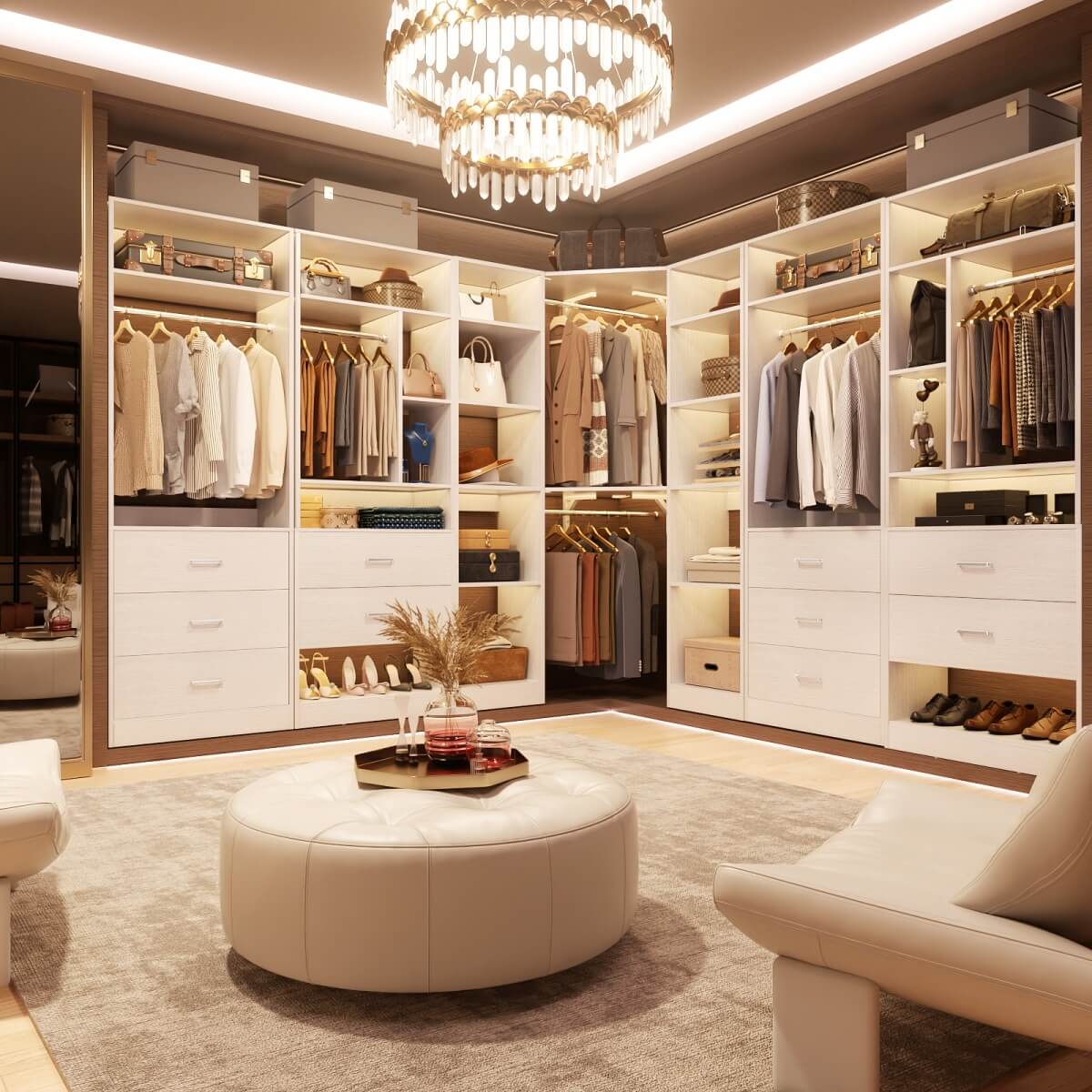40 Inch Corner Closet System With 12 Shelves and 2 Hanging Rods