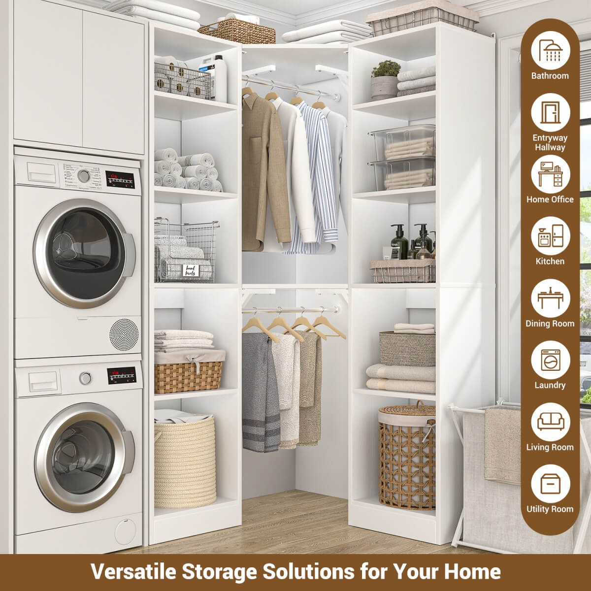 40 Inch Corner Closet System With 12 Shelves and 2 Hanging Rods