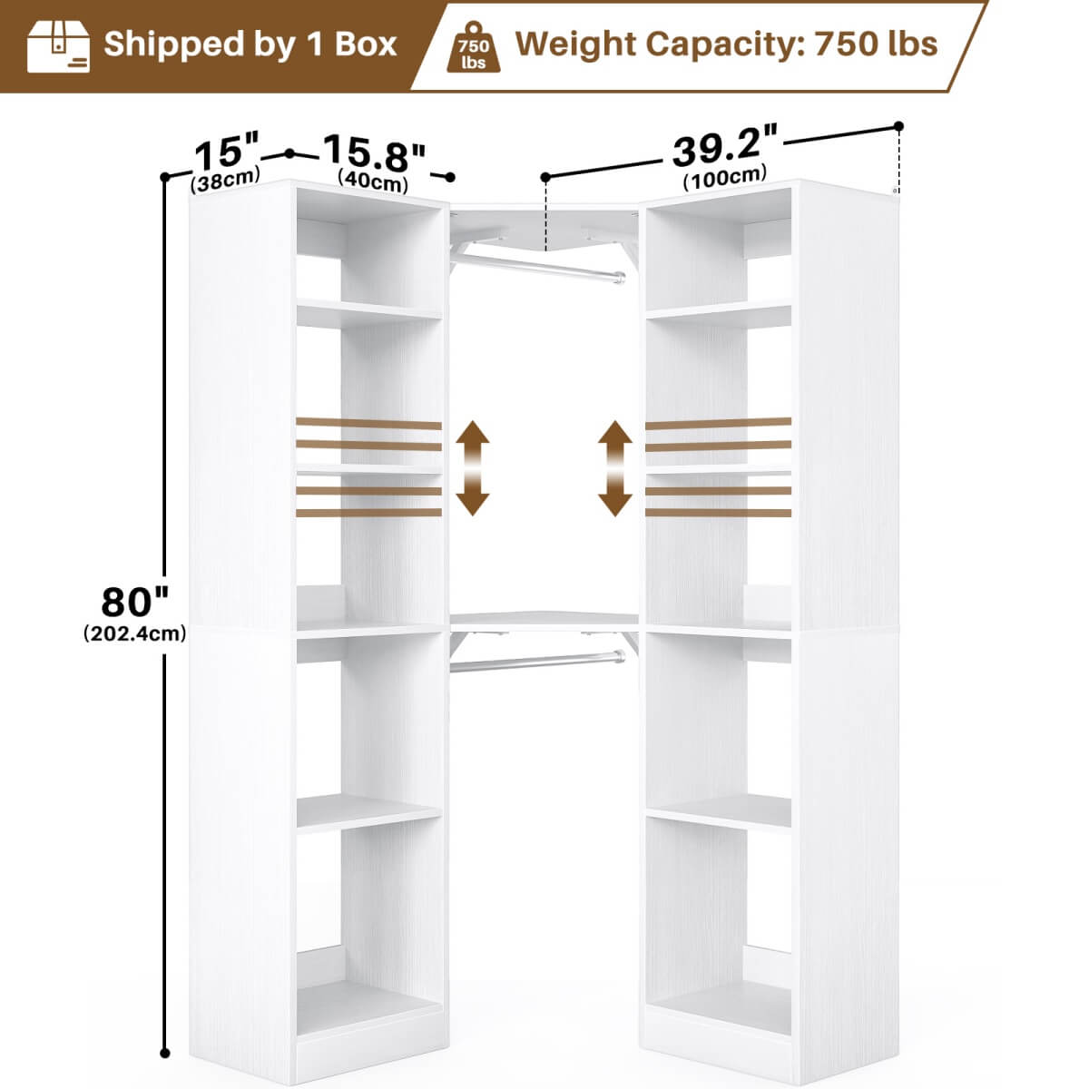 40 Inch Corner Closet System With 12 Shelves and 2 Hanging Rods