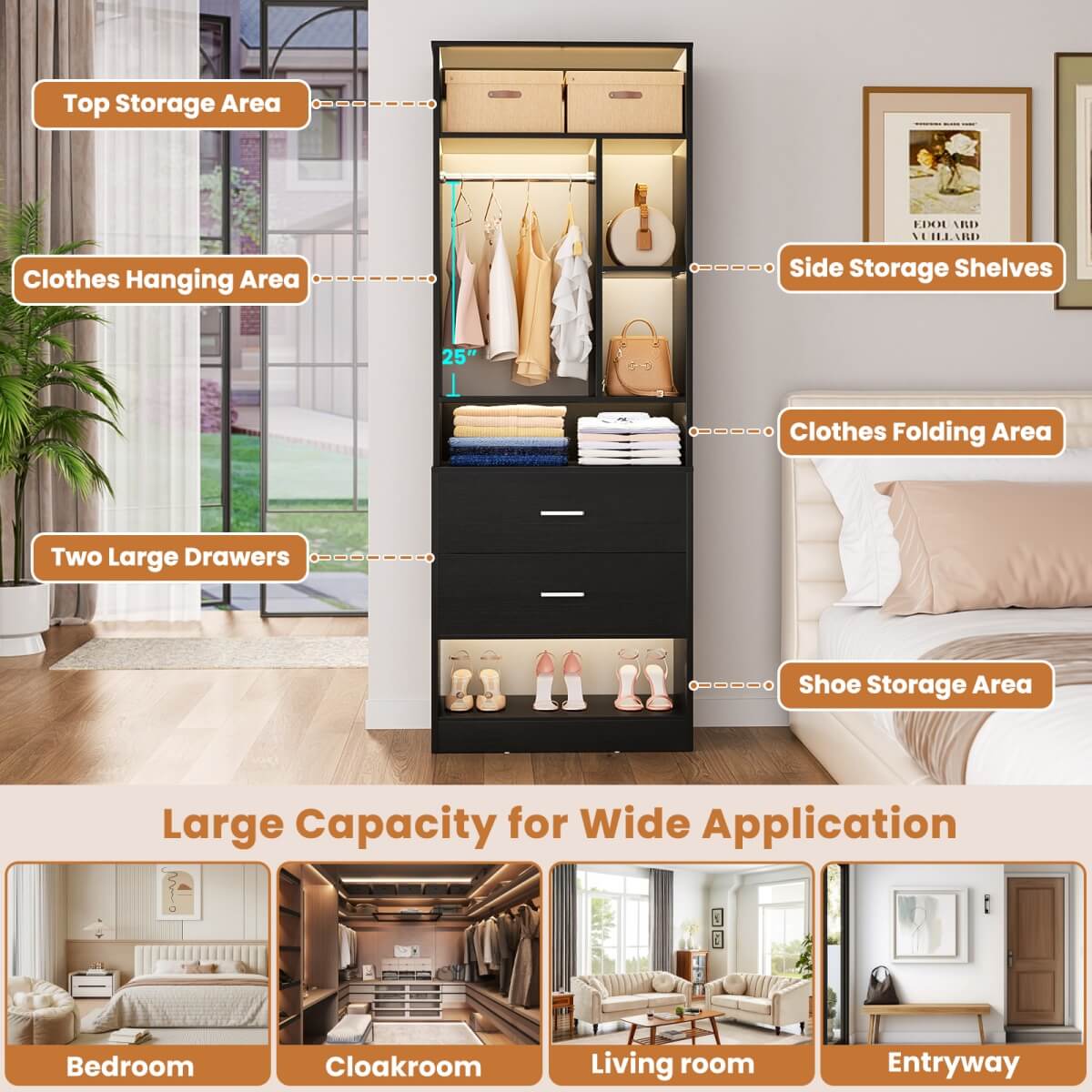 24" Freestanding Closet System with 2 Wood Drawers