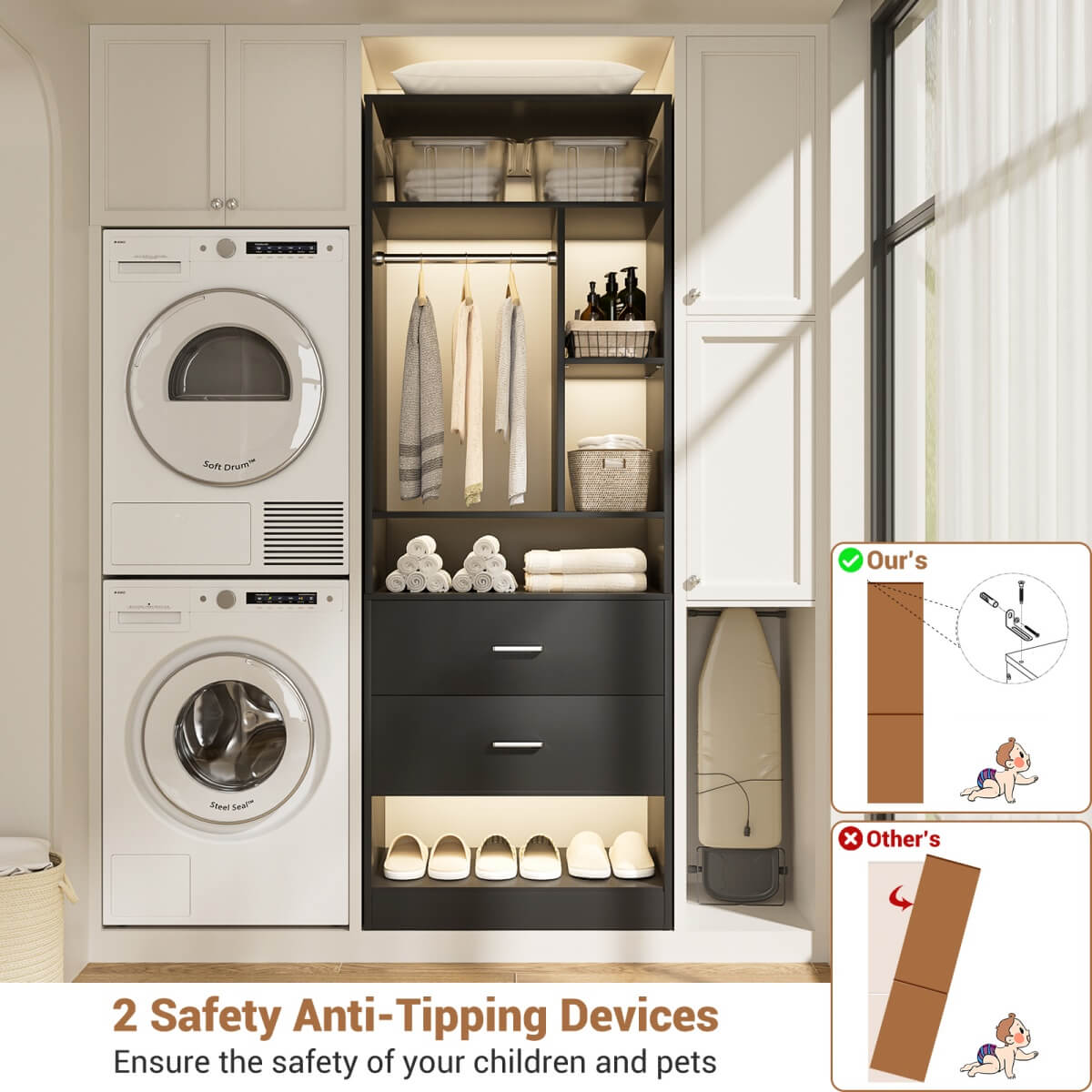 24" Freestanding Closet System with 2 Wood Drawers