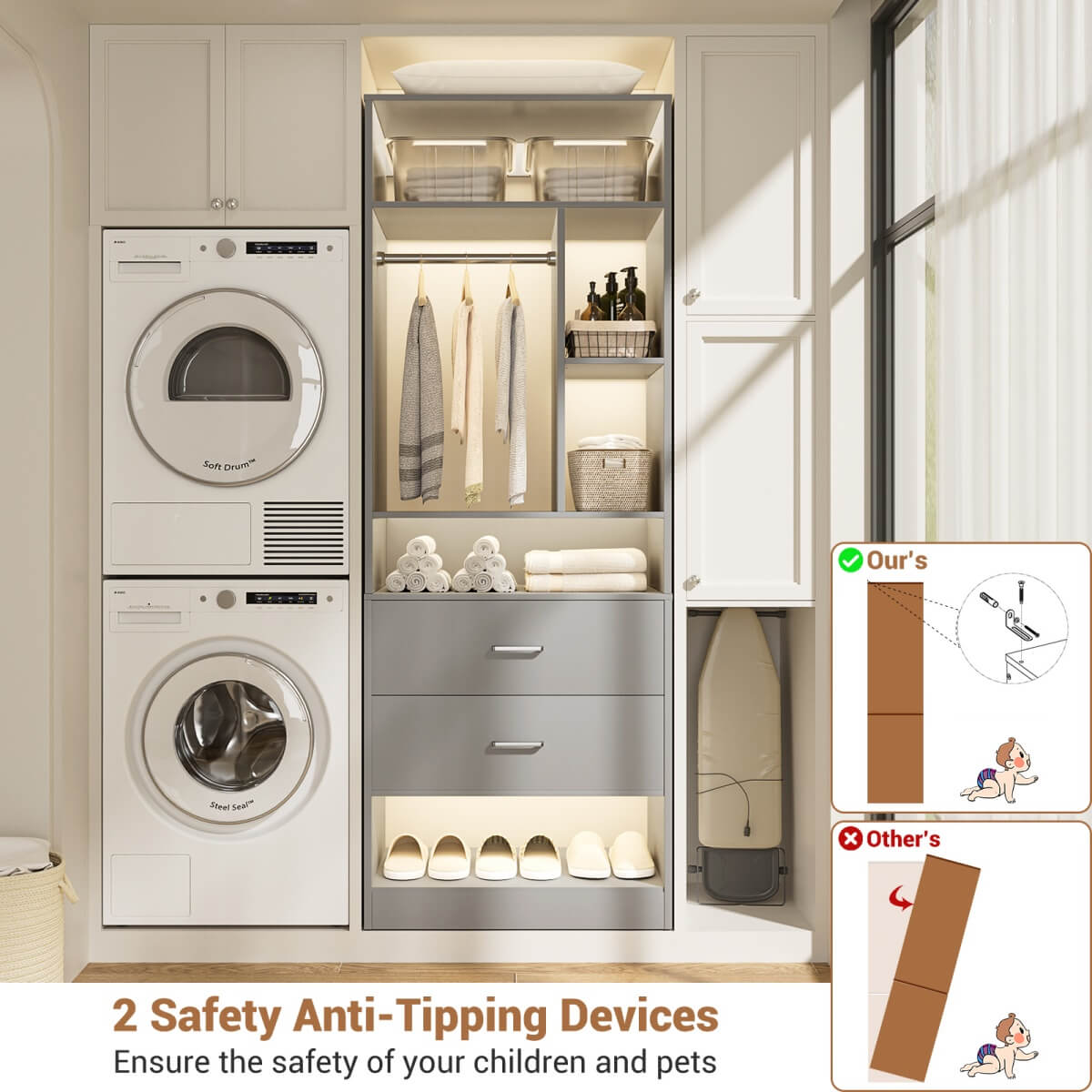 24" Freestanding Closet System with 2 Wood Drawers