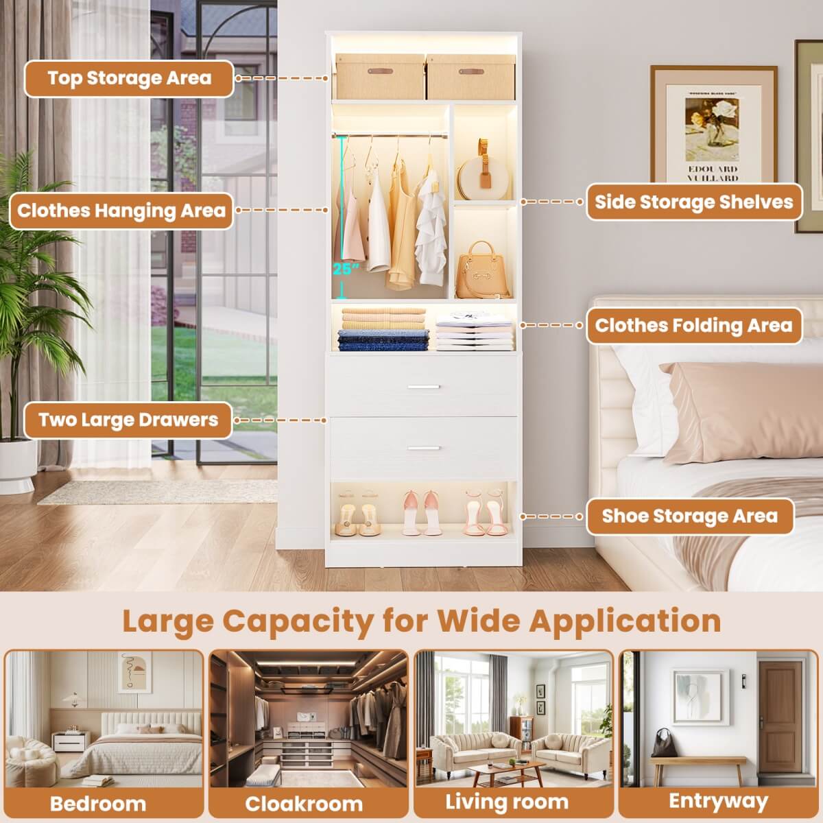 24" Freestanding Closet System with 2 Wood Drawers