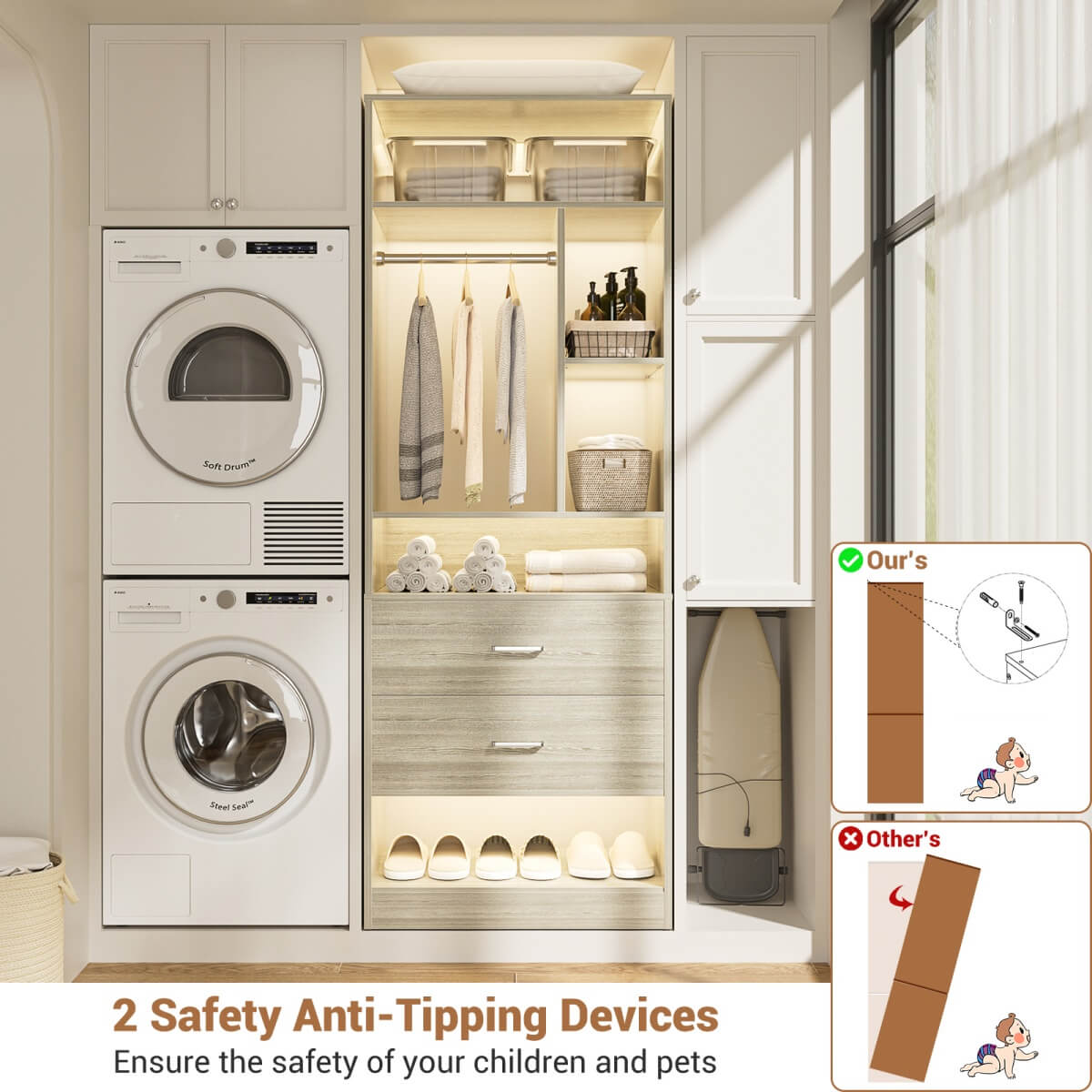 24" Freestanding Closet System with 2 Wood Drawers