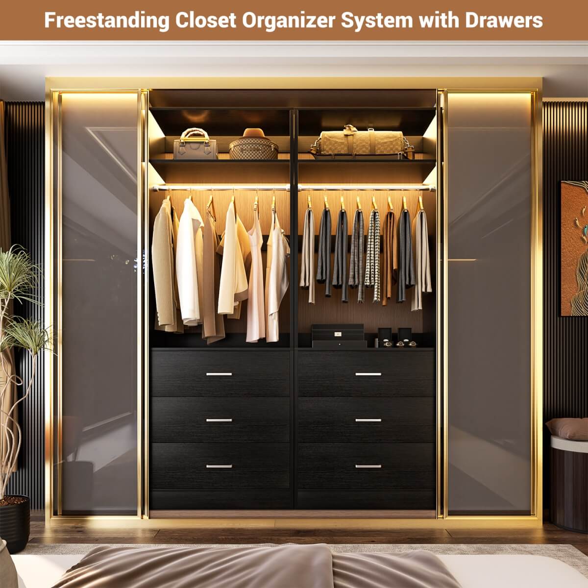2FT Freestanding Closet System with 3 Wood Drawers