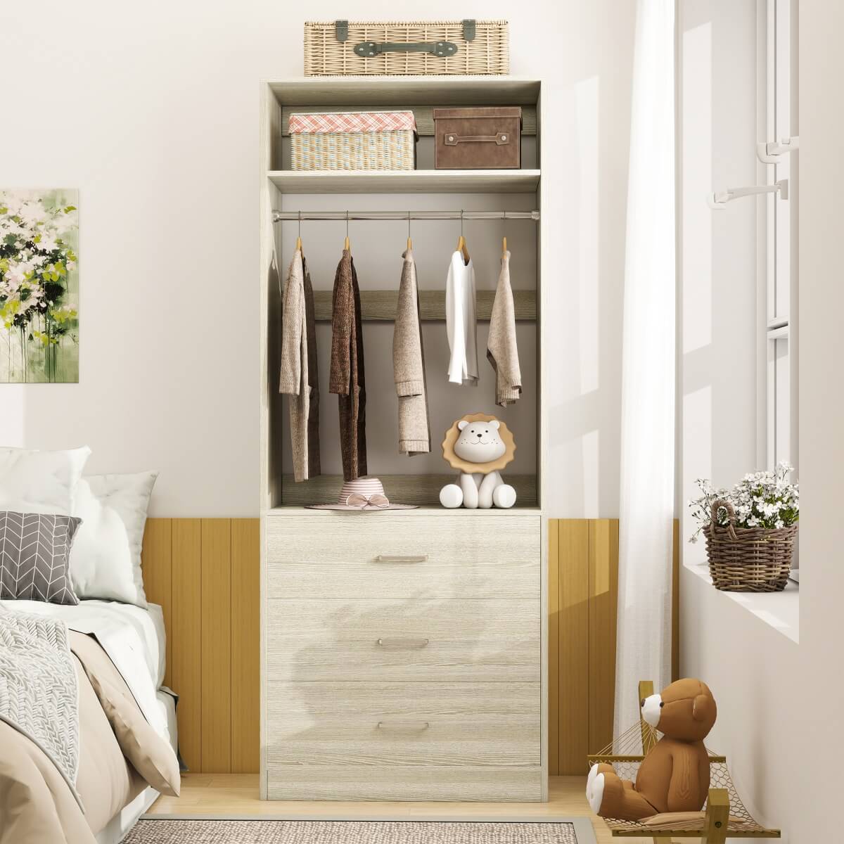 2FT Freestanding Closet System with 3 Wood Drawers