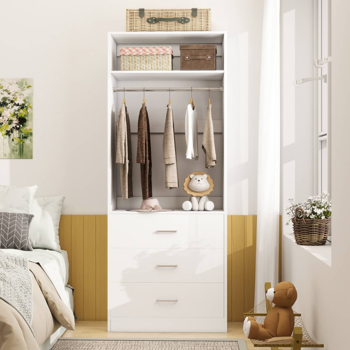 2FT Freestanding Closet System with 3 Wood Drawers
