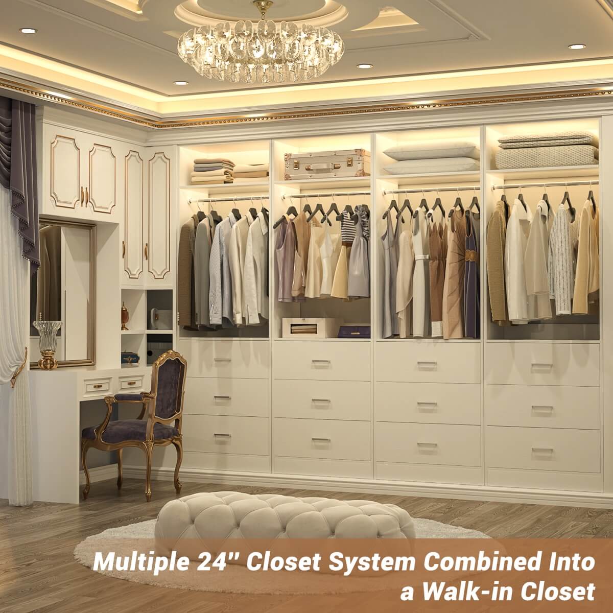 2FT Freestanding Closet System with 3 Wood Drawers