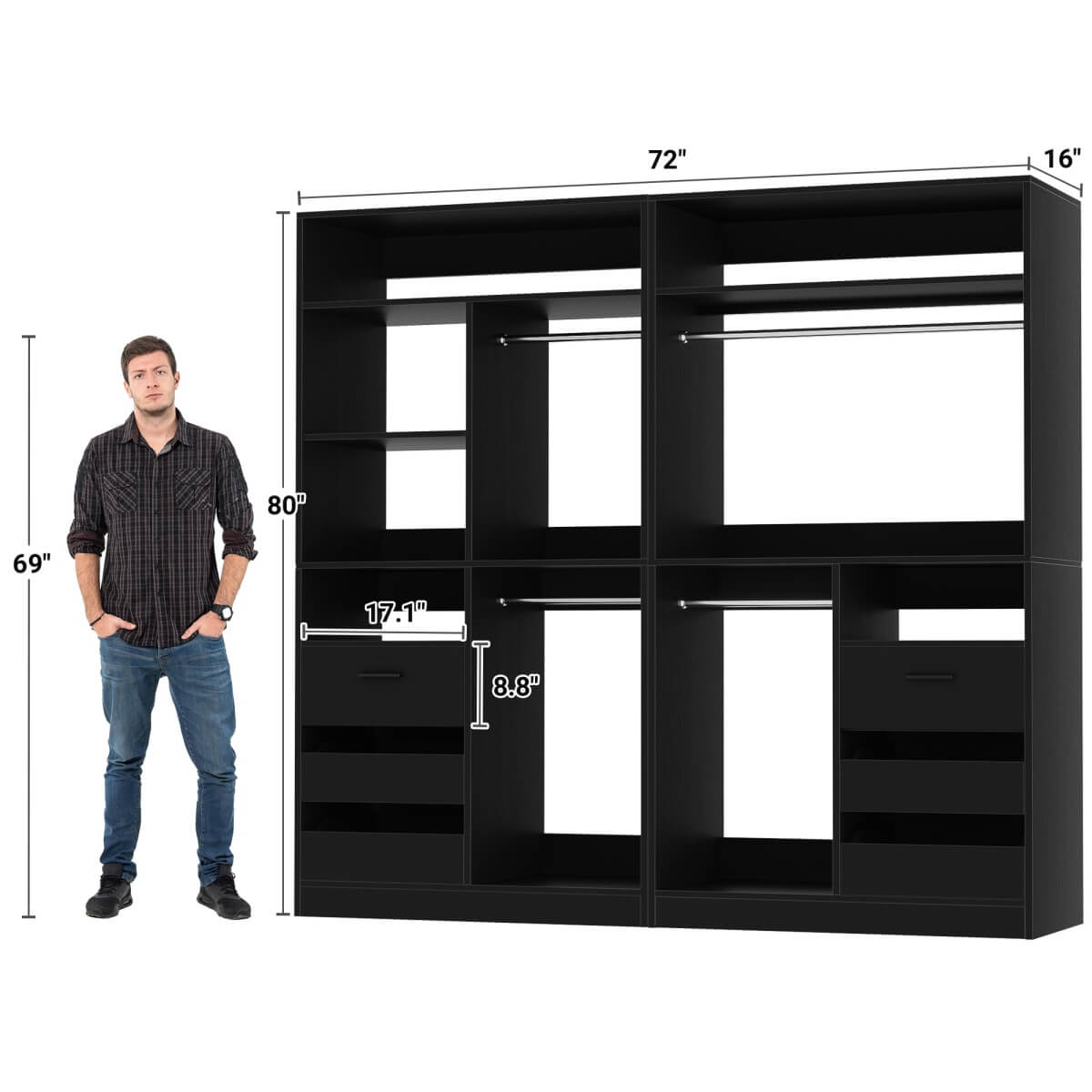 72 Inch Walk In Closet Organizer System with 2 Sets
