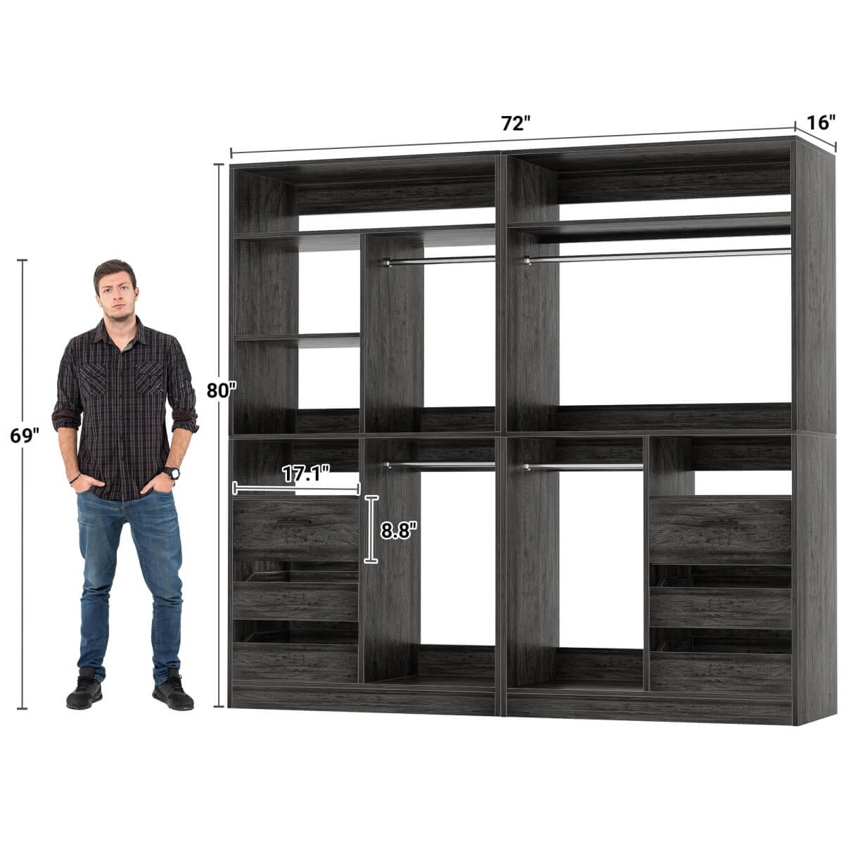 72 Inch Walk In Closet Organizer System with 2 Sets