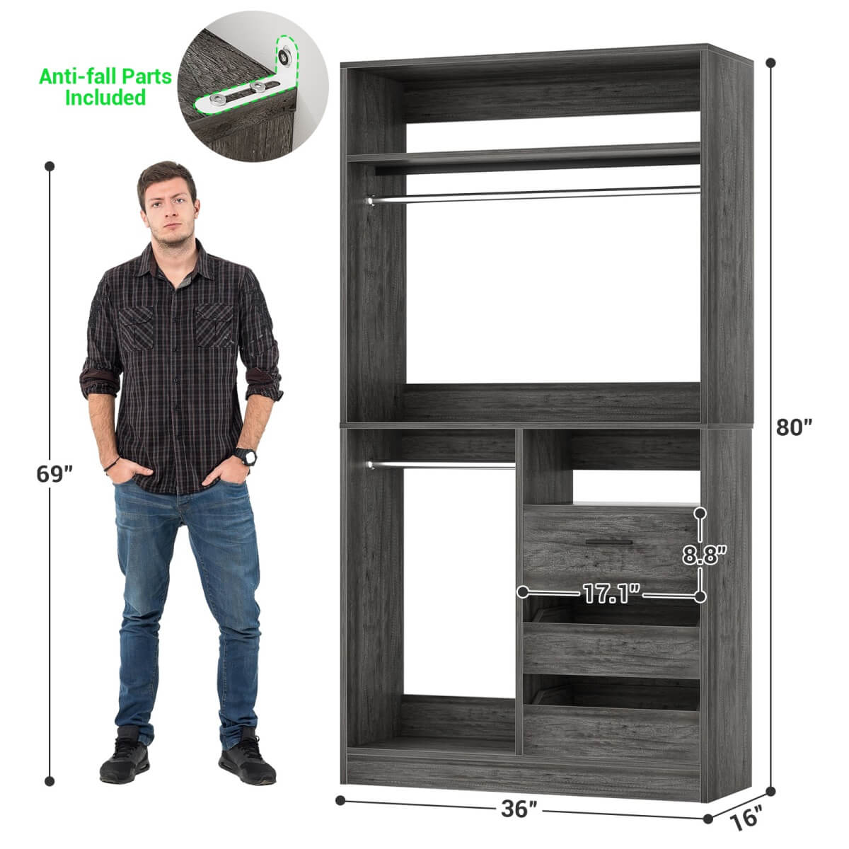 72 Inch Walk In Closet Organizer System with 2 Sets